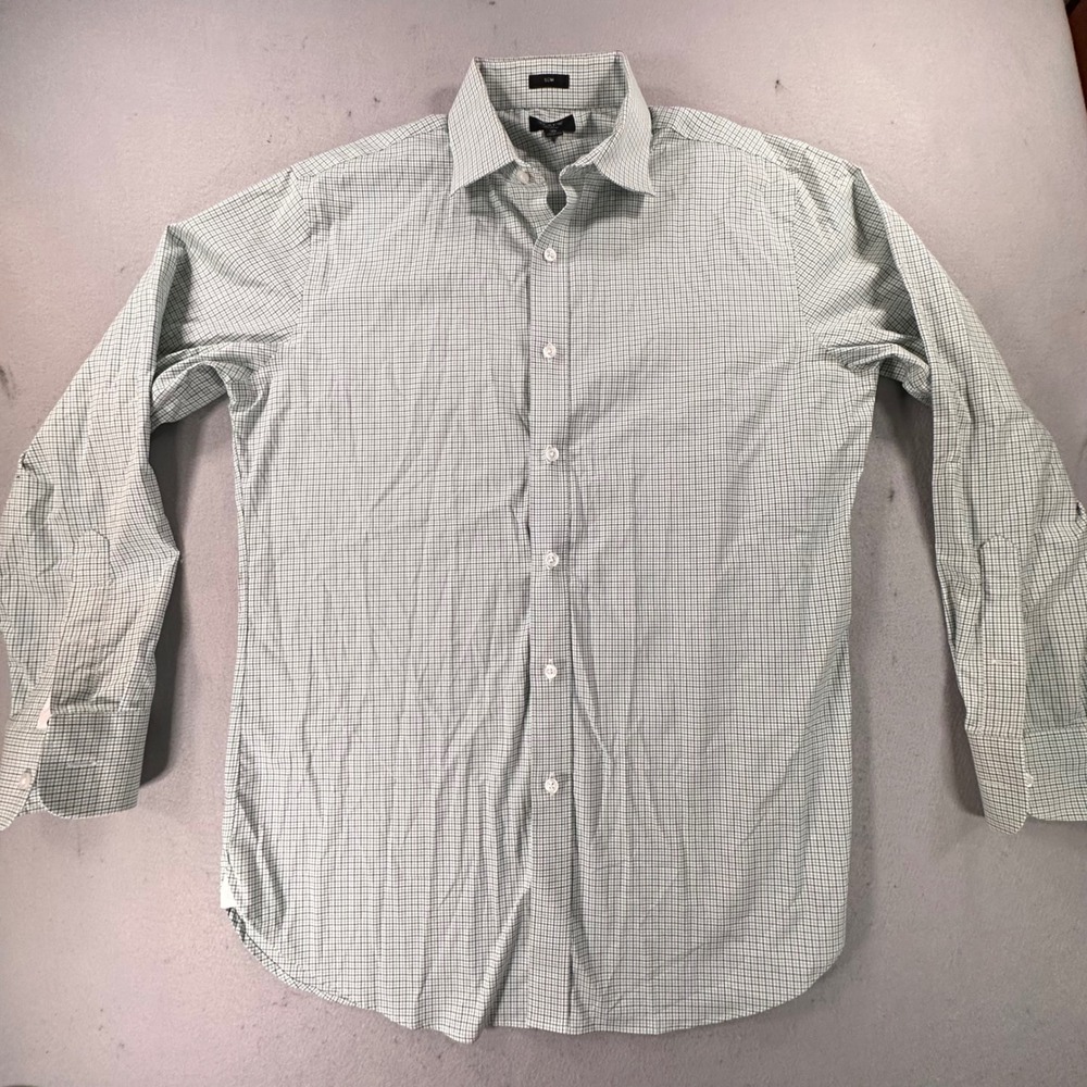 J.Crew Ludlow Slim Fit Dress Shirt 16 33 Green White Check H4850 Mens
